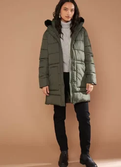 Sud Express Jackets & Coats|Doudoune Longue A Capuche Kaki Vokita