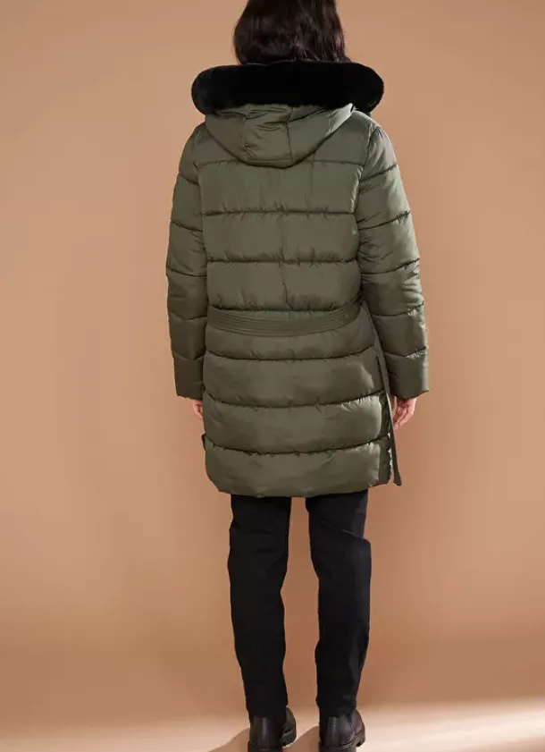 Sud Express Jackets & Coats|Doudoune Longue A Capuche Kaki Vokita