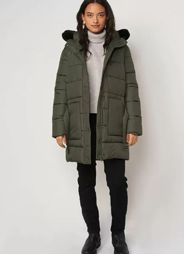 Sud Express Jackets & Coats|Doudoune Longue A Capuche Kaki Vokita