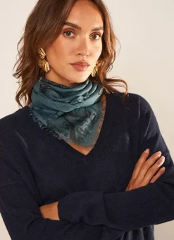 Sud Express Shoes & Accessories|Foulard Carre En Laine Et Soie Indigo Epic
