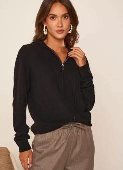 Sud Express Jumpers & Cardigans|Gilet A Capuche Zippe 100% Cachemire Noir Garenk
