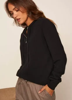 Sud Express Jumpers & Cardigans|Gilet A Capuche Zippe 100% Cachemire Noir Garenk
