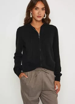 Sud Express Jumpers & Cardigans|Gilet A Capuche Zippe 100% Cachemire Noir Garenk