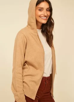 Sud Express Jumpers & Cardigans|Gilet A Capuche Zippe 100% Cachemire Camel Garenk