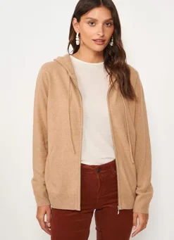 Sud Express Jumpers & Cardigans|Gilet A Capuche Zippe 100% Cachemire Camel Garenk