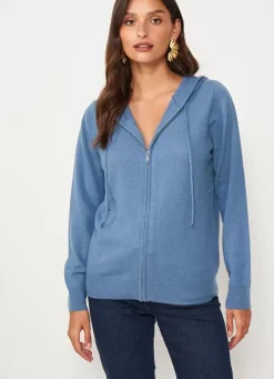 Sud Express Jumpers & Cardigans|Gilet A Capuche Zippe 100% Cachemire Denim Garenk