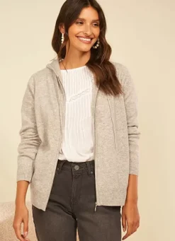 Sud Express Jumpers & Cardigans|Gilet A Capuche Zippe 100% Cachemire Perle Chine Garenk