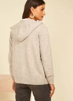 Sud Express Jumpers & Cardigans|Gilet A Capuche Zippe 100% Cachemire Perle Chine Garenk