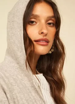 Sud Express Jumpers & Cardigans|Gilet A Capuche Zippe 100% Cachemire Perle Chine Garenk