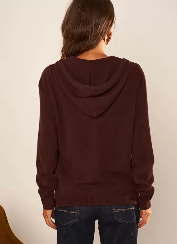 Sud Express Jumpers & Cardigans|Gilet A Capuche Zippe 100% Cachemire Marron Garenk