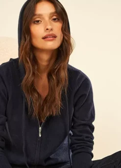 Sud Express Jumpers & Cardigans|Gilet A Capuche Zippe 100% Cachemire Marine Garenk