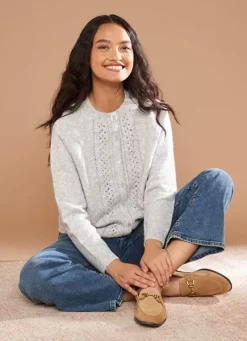 Sud Express Jumpers & Cardigans|Gilet Col Rond Perle Chine Gautier