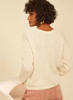 Sud Express Jumpers & Cardigans|Gilet Col V A Cotes Ecru Gattycax
