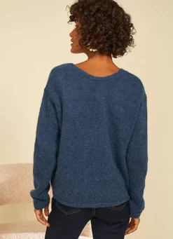 Sud Express Jumpers & Cardigans|Gilet Col V A Cotes Indigo Gattyca