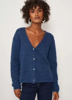 Sud Express Jumpers & Cardigans|Gilet Col V A Cotes Indigo Gattyca