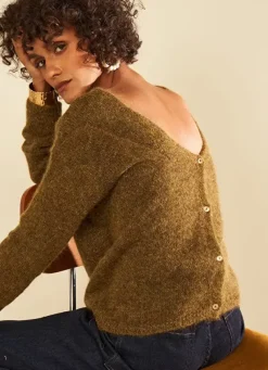Sud Express Jumpers & Cardigans|Gilet Col V A Cotes Kaki Gattycax
