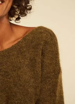 Sud Express Jumpers & Cardigans|Gilet Col V A Cotes Kaki Gattycax
