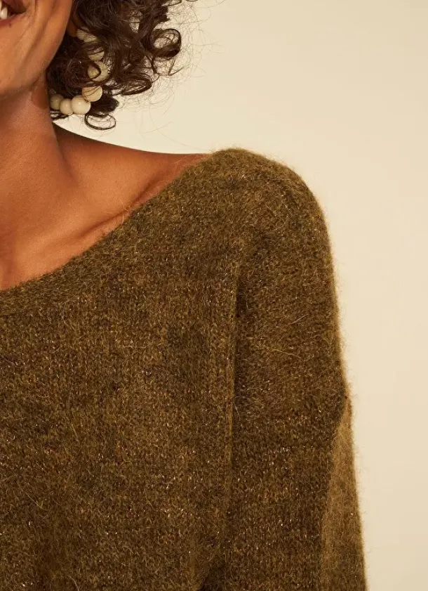 Sud Express Jumpers & Cardigans|Gilet Col V A Cotes Kaki Gattycax