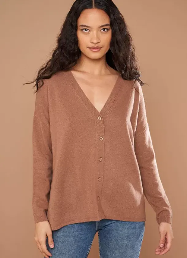 Sud Express Jumpers & Cardigans|Gilet Col V Caramel Goa