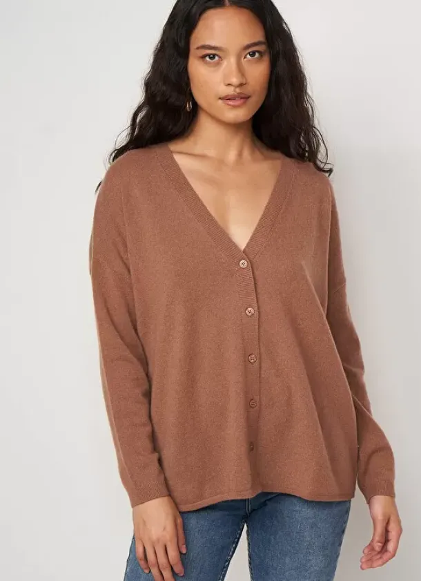 Sud Express Jumpers & Cardigans|Gilet Col V Caramel Goa