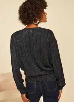 Sud Express Jumpers & Cardigans|Gilet Col V Lurex Noir Glamy