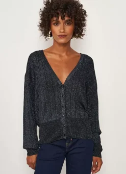 Sud Express Jumpers & Cardigans|Gilet Col V Lurex Noir Glamy