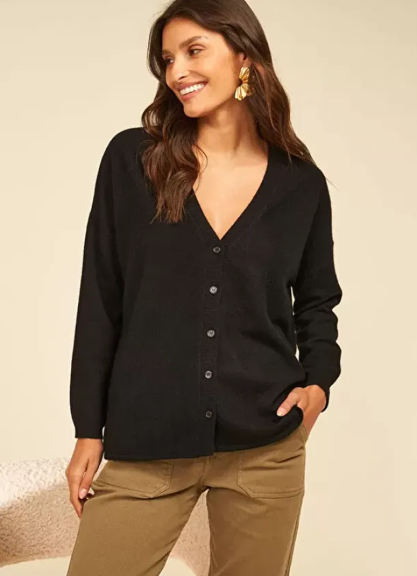 Sud Express Jumpers & Cardigans|Gilet Col V Noir Goa