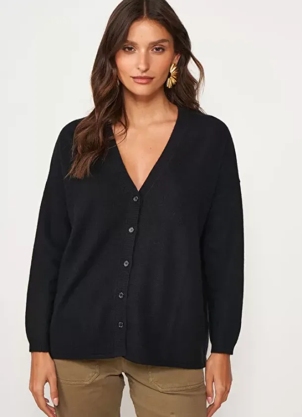 Sud Express Jumpers & Cardigans|Gilet Col V Noir Goa