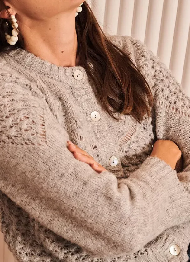 Sud Express Jumpers & Cardigans|Gilet Court A Col Rond Perle Chine Gioia