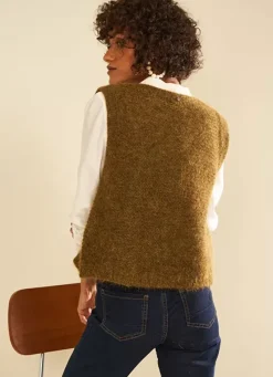 Sud Express Jumpers & Cardigans|Gilet Court Et Ouvert, En Mohair Et Alpaga Kaki Gotanax