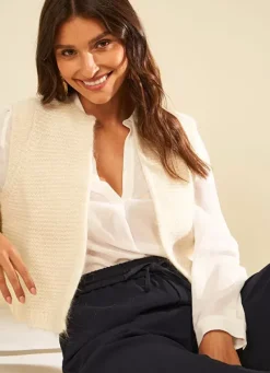 Sud Express Jumpers & Cardigans|Gilet Court Et Ouvert, En Mohair Et Alpaga Ecru Gotanax