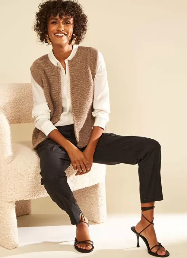 Sud Express Jumpers & Cardigans|Gilet Court Et Ouvert, En Mohair Et Alpaga Vison Gotanax