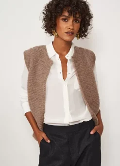 Sud Express Jumpers & Cardigans|Gilet Court Et Ouvert, En Mohair Et Alpaga Vison Gotanax