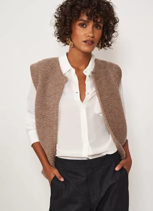 Sud Express Jumpers & Cardigans|Gilet Court Et Ouvert, En Mohair Et Alpaga Vison Gotanax