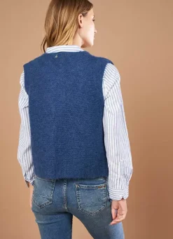 Sud Express Jumpers & Cardigans|Gilet Court Ouvert En Mohair Indigo Gotana