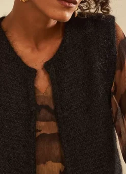 Sud Express Jumpers & Cardigans|Gilet Court Ouvert En Mohair Noir Gotanay