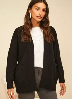 Sud Express Jumpers & Cardigans|Gilet Mi-Long Ouvert Avec Poches Plaquees Noir Geric