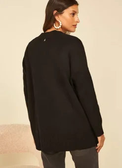 Sud Express Jumpers & Cardigans|Gilet Mi-Long Ouvert Avec Poches Plaquees Noir Geric