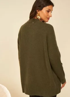 Sud Express Jumpers & Cardigans|Gilet Mi-Long Ouvert Avec Poches Plaquees Kaki Geric