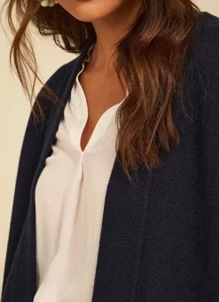 Sud Express Jumpers & Cardigans|Gilet Mi-Long Ouvert Avec Poches Plaquees Marine Geric