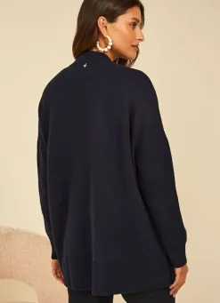 Sud Express Jumpers & Cardigans|Gilet Mi-Long Ouvert Avec Poches Plaquees Marine Geric