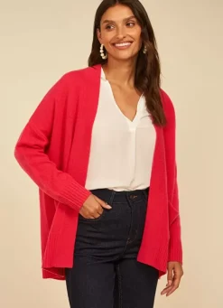 Sud Express Jumpers & Cardigans|Gilet Mi-Long Ouvert Avec Poches Plaquees Framboise Geric