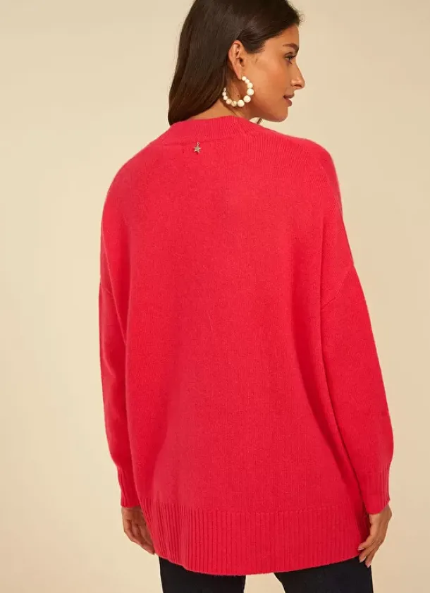 Sud Express Jumpers & Cardigans|Gilet Mi-Long Ouvert Avec Poches Plaquees Framboise Geric