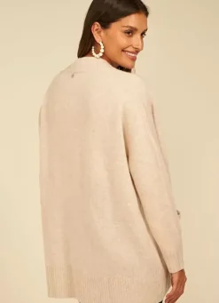 Sud Express Jumpers & Cardigans|Gilet Mi-Long Ouvert Avec Poches Plaquees Beige Chine Geric