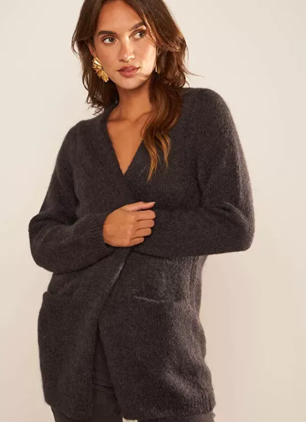 Sud Express Jumpers & Cardigans|Gilet Ouvert Mi-Long Avec Poches Plomb Grangeyx