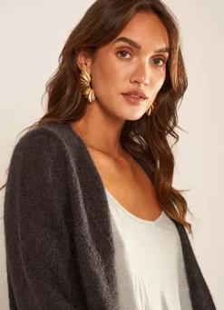 Sud Express Jumpers & Cardigans|Gilet Ouvert Mi-Long Avec Poches Plomb Grangeyx