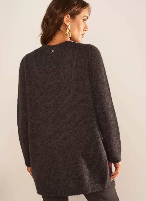 Sud Express Jumpers & Cardigans|Gilet Ouvert Mi-Long Avec Poches Plomb Grangeyx