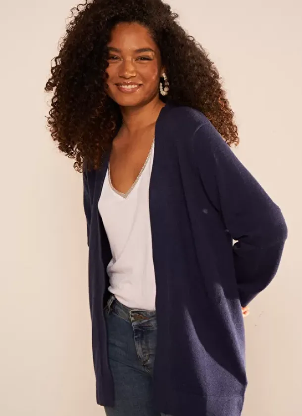 Sud Express Jumpers & Cardigans|Gilet Ouvert Mi-Long Marine Gladia