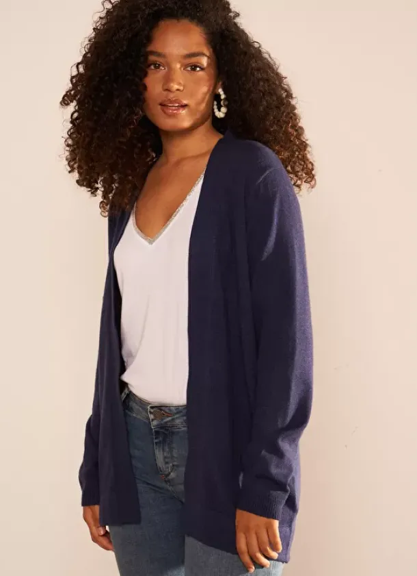 Sud Express Jumpers & Cardigans|Gilet Ouvert Mi-Long Marine Gladia