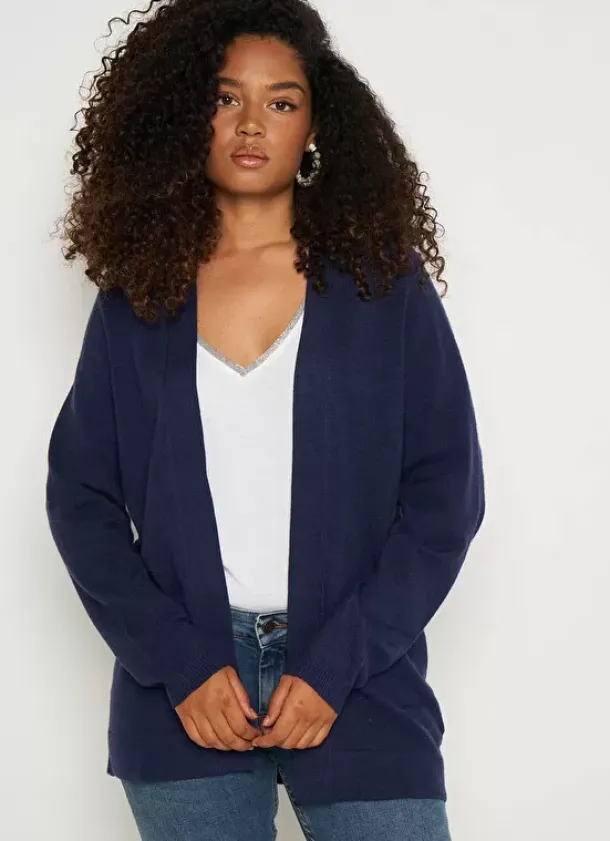 Sud Express Jumpers & Cardigans|Gilet Ouvert Mi-Long Marine Gladia